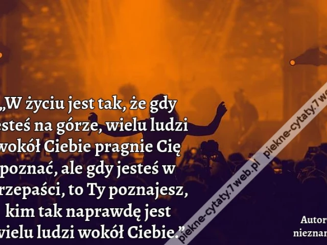 „W życiu jest tak, że gdy jesteś na górze, wielu ludzi wokół Ciebie pragnie Cię poznać, ale gdy jesteś w przepaści, to Ty poznajesz, kim tak naprawdę jest wielu ludzi wokół Ciebie.”
