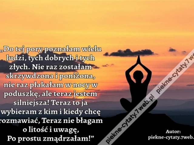 „Do tej pory poznałam wielu ludzi, tych dobrych i tych złych. Nie raz zostałam skrzywdzona i poniżona, nie raz płakałam w nocy w poduszkę, ale teraz jestem silniejsza! Teraz to ja wybieram z kim i kiedy chcę rozmawiać, Teraz nie błagam o litość i uwagę, P