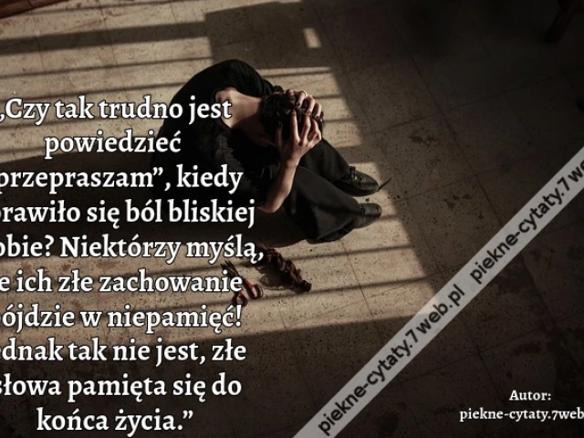 „Czy tak trudno jest powiedzieć „przepraszam”, kiedy sprawiło się ból bliskiej osobie? Niektórzy myślą, że ich złe zachowanie pójdzie w niepamięć! Jednak tak nie jest, złe słowa pamięta się do końca życia.”