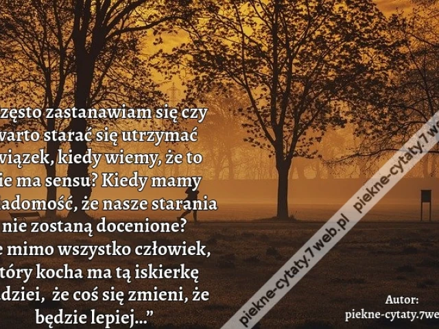„Często zastanawiam się czy warto starać się utrzymać związek, kiedy wiemy, że to nie ma sensu? Kiedy mamy świadomość, że nasze starania nie zostaną docenione? Ale mimo wszystko człowiek, który kocha ma tą iskierkę nadziei,  że coś się zmieni, że będzie l