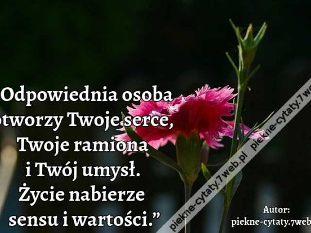 „Odpowiednia osoba otworzy Twoje serce, Twoje ramiona i Twój umysł. Życie nabierze sensu i wartości.”