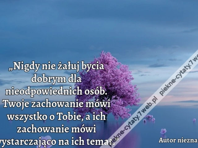 „Nigdy nie żałuj bycia dobrym dla nieodpowiednich osób. Twoje zachowanie mówi wszystko o Tobie, a ich zachowanie mówi wystarczająco na ich temat.”
