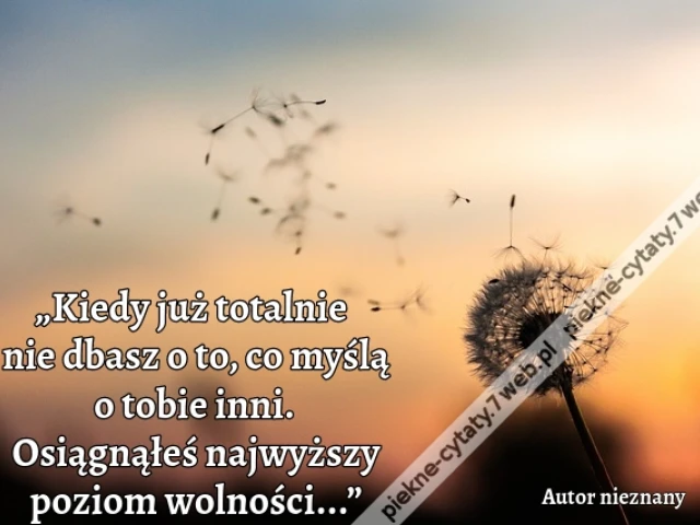 „Kiedy już totalnie nie dbasz o to, co myślą o tobie inni. Osiągnąłeś najwyższy poziom wolności...”