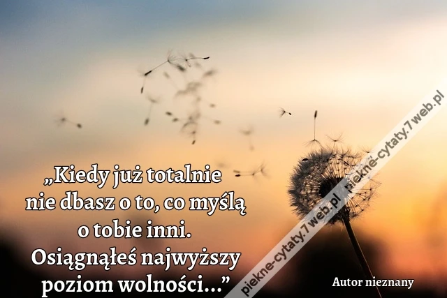 „Kiedy już totalnie nie dbasz o to, co myślą o tobie inni. Osiągnąłeś najwyższy poziom wolności...”