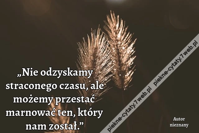„Nie odzyskamy straconego czasu, ale możemy przestać marnować ten, który nam został.”