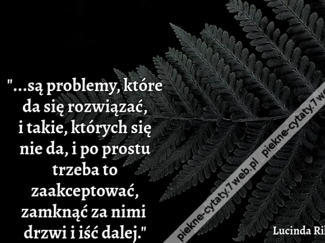 ...są problemy, które da się rozwiązać, i takie, których się nie da, i po prostu trzeba to zaakceptować, zamknąć za nimi drzwi i iść dalej.