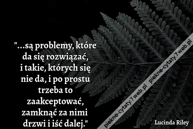...są problemy, które da się rozwiązać, i takie, których się nie da, i po prostu trzeba to zaakceptować, zamknąć za nimi drzwi i iść dalej.