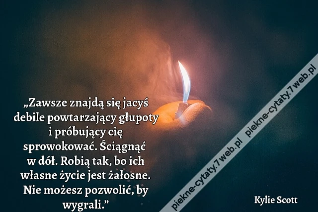 „Zawsze znajdą się jacyś debile powtarzający głupoty i próbujący cię sprowokować. Ściągnąć w dół. Robią tak, bo ich własne życie jest żałosne. Nie możesz pozwolić, by wygrali.”