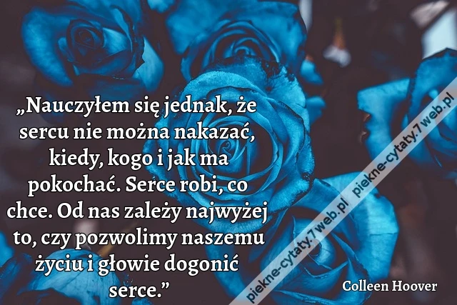 „Nauczyłem się jednak, że sercu nie można nakazać, kiedy, kogo i jak ma pokochać. Serce robi, co chce. Od nas zależy najwyżej to, czy pozwolimy naszemu życiu i głowie dogonić serce.”