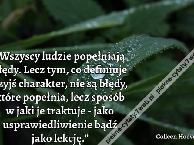 „Wszyscy ludzie popełniają błędy. Lecz tym, co definiuje czyjś charakter, nie są błędy, które popełnia, lecz sposób w jaki je traktuje - jako usprawiedliwienie bądź jako lekcję.”