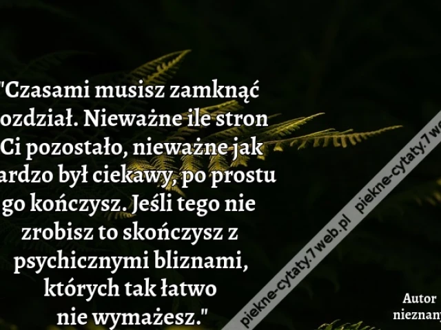 "Czasami musisz zamknąć rozdział. Nieważne ile stron Ci pozostało, nieważne jak bardzo był ciekawy, po prostu go kończysz. Jeśli tego nie zrobisz to skończysz z psychicznymi bliznami, których tak łatwo nie wymażesz."