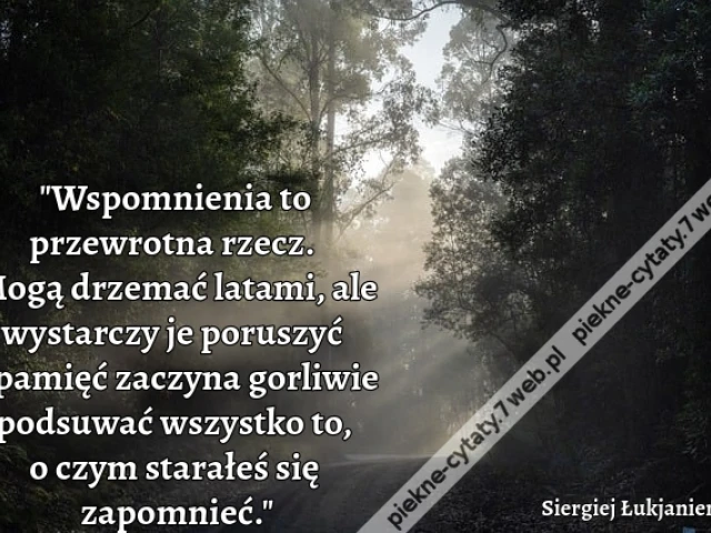 "Wspomnienia to przewrotna rzecz. Mogą drzemać latami, ale wystarczy je poruszyć i pamięć zaczyna gorliwie podsuwać wszystko to, o czym starałeś się zapomnieć."