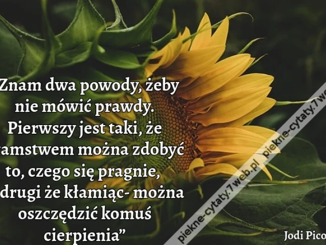 „Znam dwa powody, żeby nie mówić prawdy. Pierwszy jest taki, że kłamstwem można zdobyć to, czego się pragnie, a drugi że kłamiąc- można oszczędzić komuś cierpienia”