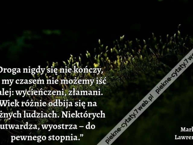 „Droga nigdy się nie kończy, ale my czasem nie możemy iść dalej: wycieńczeni, złamani. Wiek różnie odbija się na różnych ludziach. Niektórych utwardza, wyostrza – do pewnego stopnia.”
