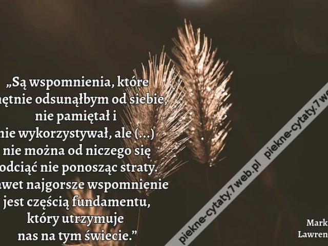 „Są wspomnienia, które chętnie odsunąłbym od siebie, nie pamiętał i nie wykorzystywał, ale (...) nie można od niczego się odciąć nie ponosząc straty. Nawet najgorsze wspomnienie jest częścią fundamentu, który utrzymuje nas na tym świecie.”