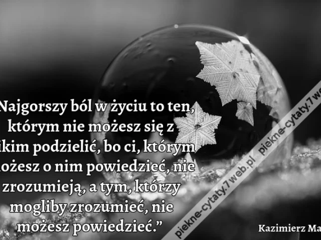 „Najgorszy ból w życiu to ten, którym nie możesz się z nikim podzielić, bo ci, którym możesz o nim powiedzieć, nie zrozumieją, a tym, którzy mogliby zrozumieć, nie możesz powiedzieć.” i
