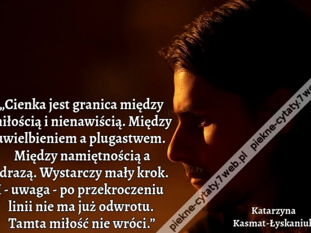 „Cienka jest granica między miłością i nienawiścią. Między uwielbieniem a plugastwem. Między namiętnością a odrazą. Wystarczy mały krok. I - uwaga - po przekroczeniu linii nie ma już odwrotu. Tamta miłość nie wróci.”