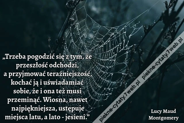 „Trzeba pogodzić się z tym, że przeszłość odchodzi, a przyjmować teraźniejszość, kochać ją i uświadamiać sobie, że i ona też musi przeminąć. Wiosna, nawet najpiękniejsza, ustępuje miejsca latu, a lato - jesieni.”