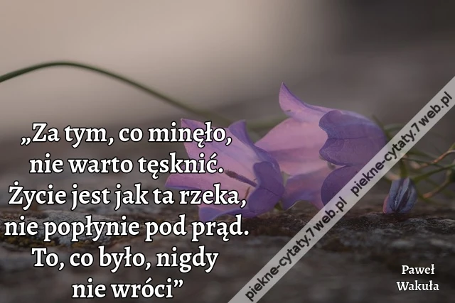 „Za tym, co minęło, nie warto tęsknić. Życie jest jak ta rzeka, nie popłynie pod prąd. To, co było, nigdy nie wróci”