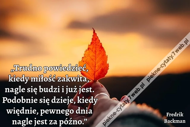 „Trudno powiedzieć, kiedy miłość zakwita, nagle się budzi i już jest. Podobnie się dzieje, kiedy więdnie, pewnego dnia nagle jest za późno.”