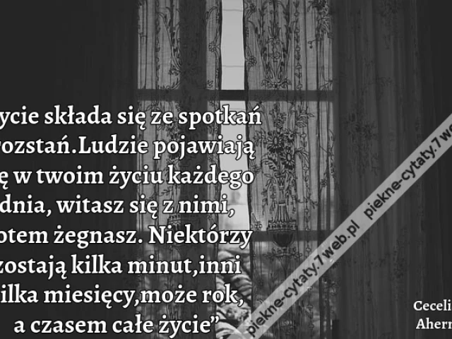 „Życie składa się ze spotkań i rozstań.Ludzie pojawiają się w twoim życiu każdego dnia, witasz się z nimi, potem żegnasz. Niektórzy zostają kilka minut,inni kilka miesięcy,może rok, a czasem całe życie”