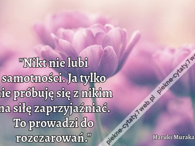 Nikt nie lubi samotności. Ja tylko nie próbuję się z nikim na siłę zaprzyjaźniać. To prowadzi do rozczarowań.