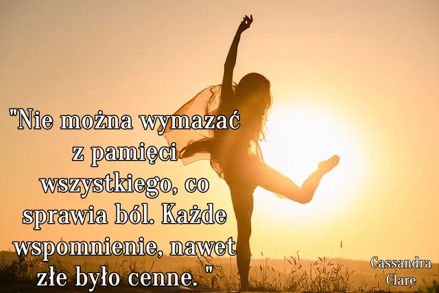 " Nie można wymazać z pamięci wszystkiego, co sprawia ból. Każde wspomnienie, nawet złe było cenne."